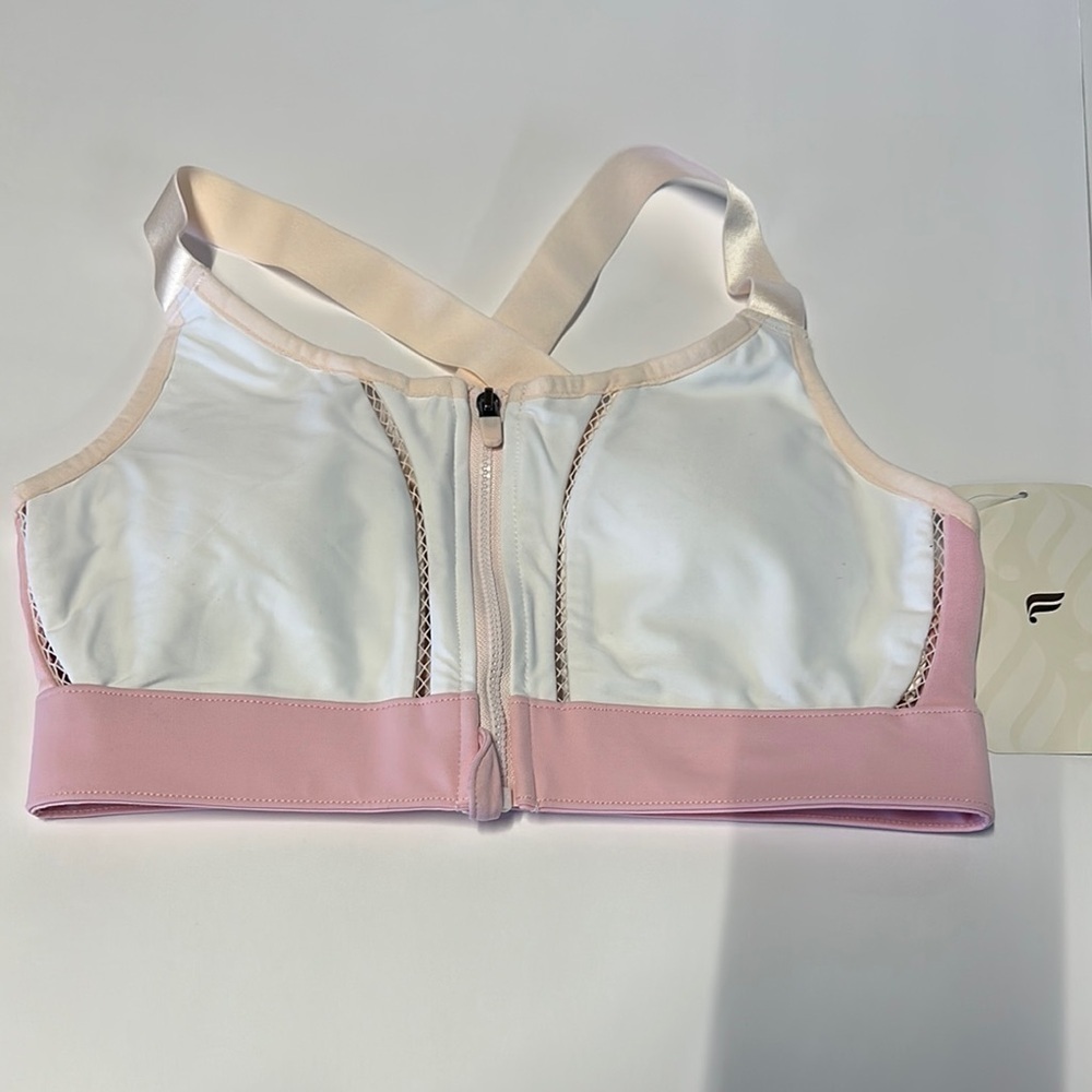 Fabletics White and Pink Crop Top with Front Zipper